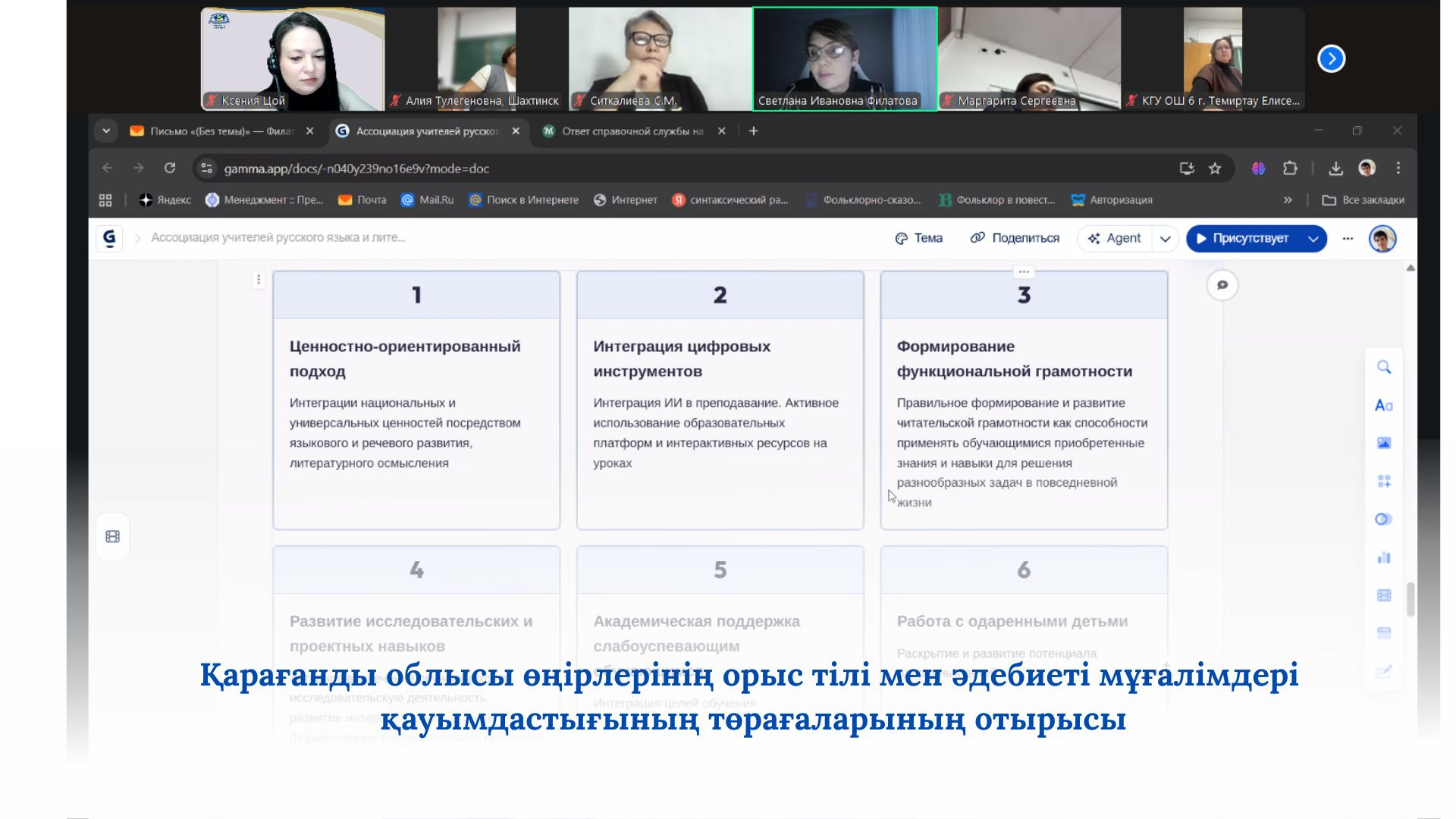 Заседание председателей Ассоциации учителей русского языка и литературы регионов Карагандинской области